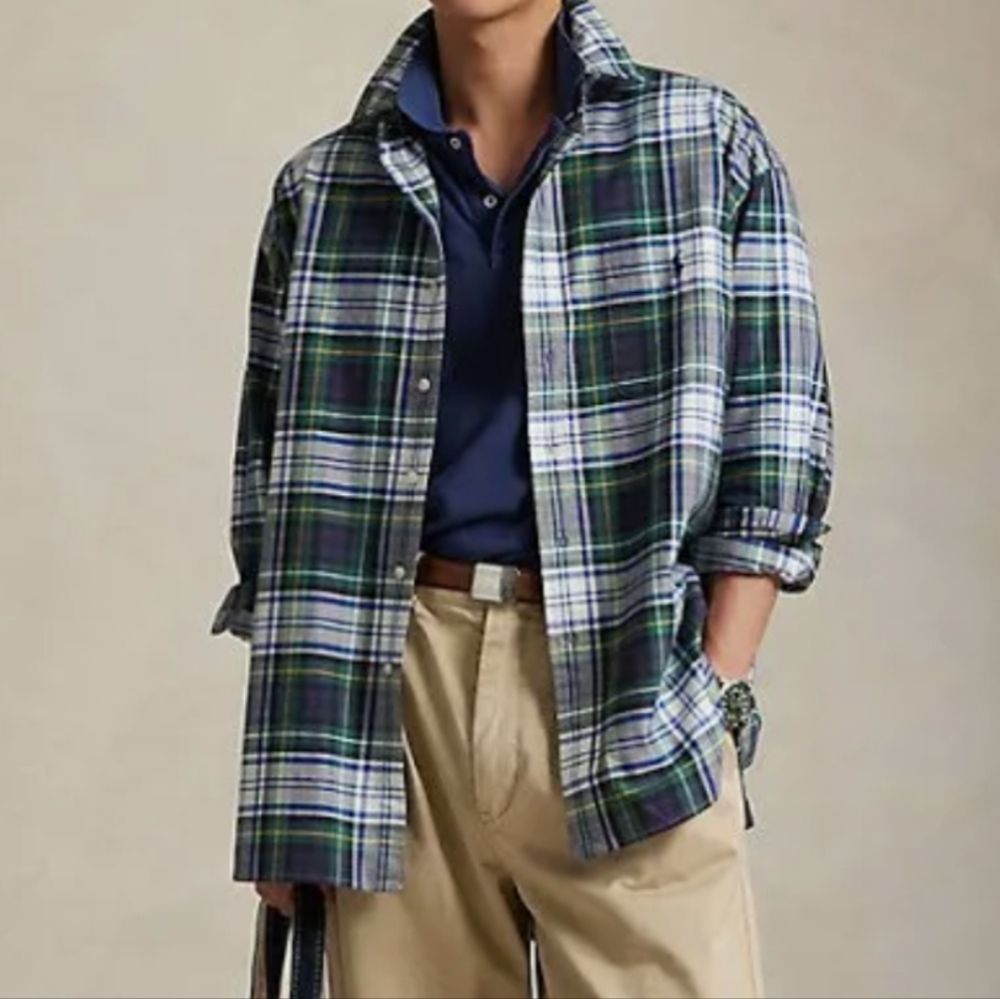 RALPH LAUREN Men's 2XLT Big Oxford Shirt Navy Blue Check
